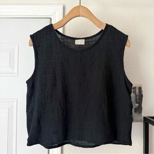 CURATOR SF black semi sheer gauze crew neck boxy cropped tank top